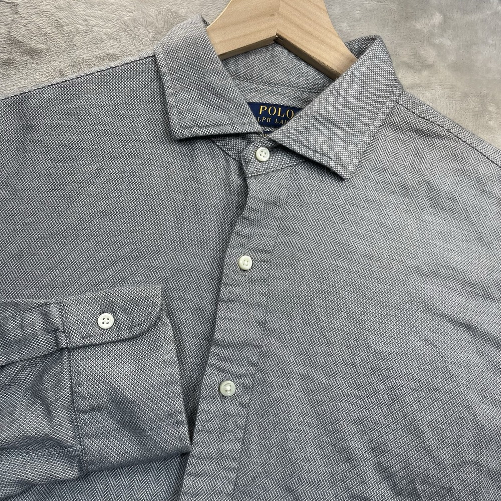 Polo Ralph Lauren Shirt Mens L Grey Heather Pique Long Sleeve Button Down